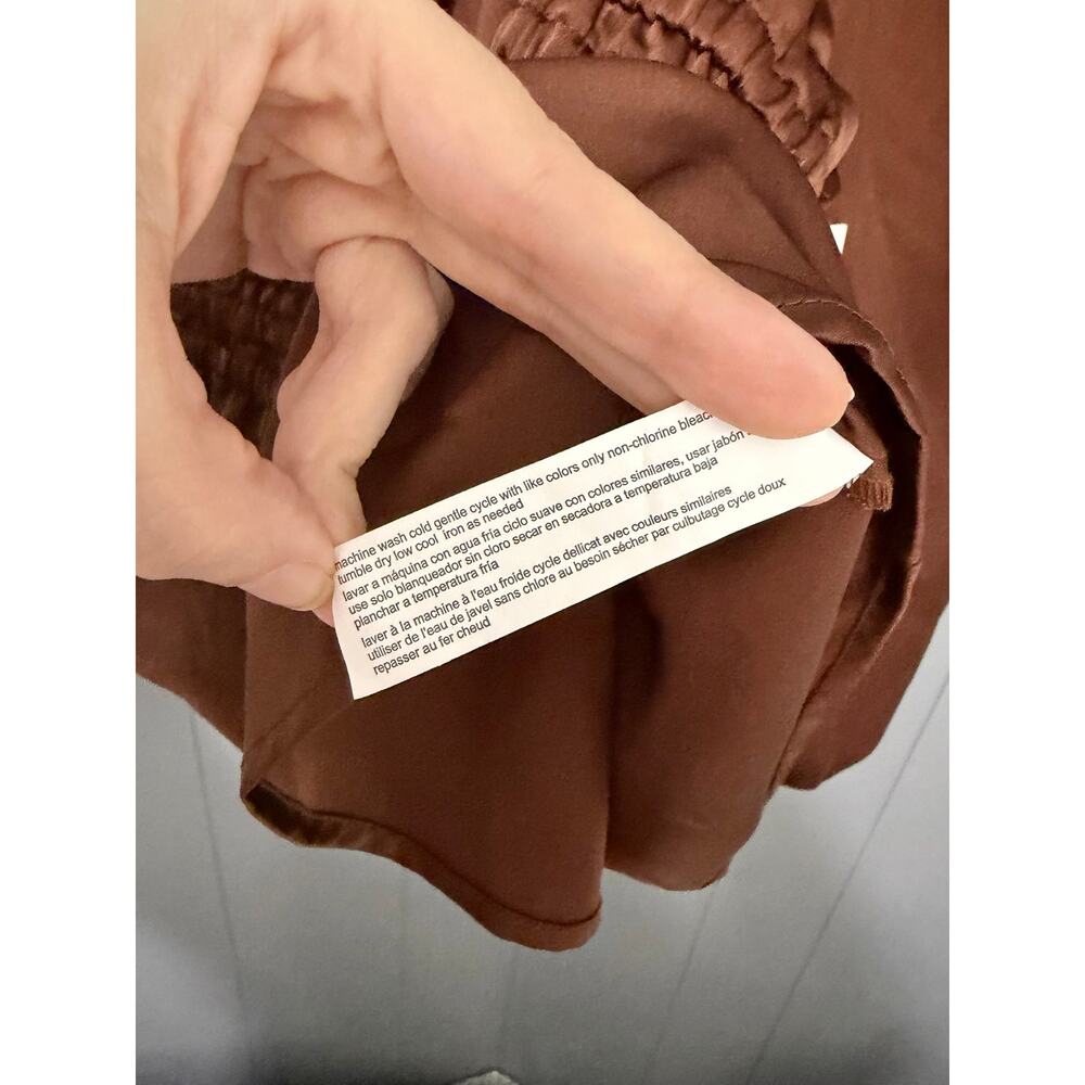 NEW Eloquii Brown Satin Elastic Waist Off the Shoulder Puff Sleeves Top 14 - Picture 6 of 10